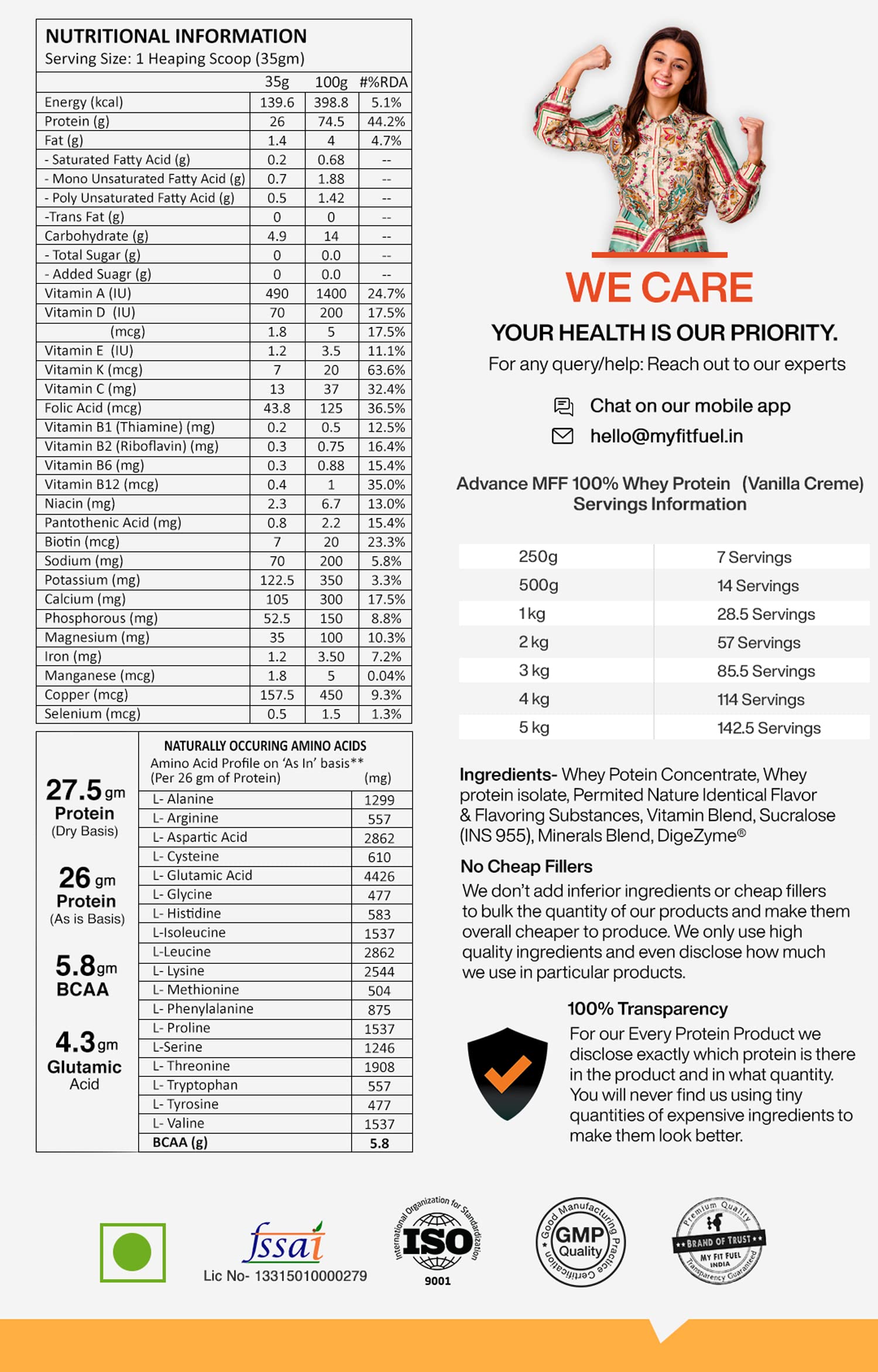MyFitFuel MFF Whey Protein Powder, Adult Protein Supplement with Digestive Enzymes, 22 Vitamins & Minerals - back view (15)