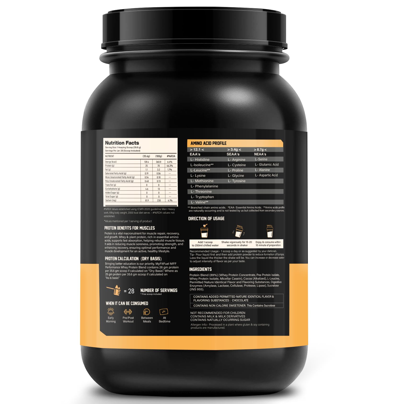 MyFitFuel MFF Whey Protein Powder, Adult Protein Supplement with Digestive Enzymes, 22 Vitamins & Minerals - back view (22)