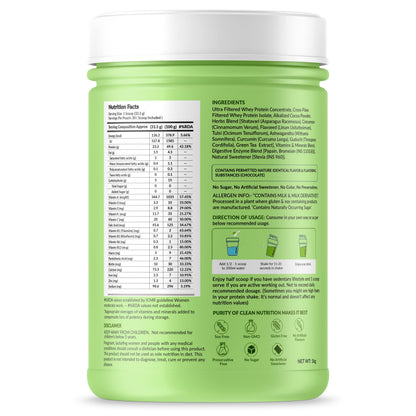 MyFitFuel Women Clean Whey Protein Powder, Chocolate Delight with Ayurvedic Herbs & Multivitamins - label detail