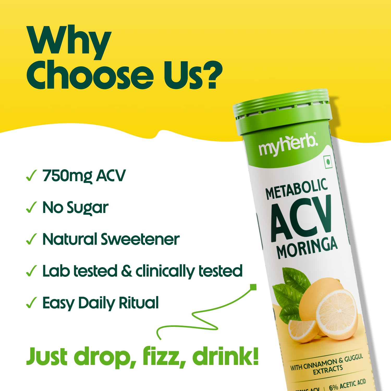 MYHERB ACV Moringa Nutritional Supplement, Effervescent Tablets, 100g, No Added Sugar, Adult Unisex - back view (13)