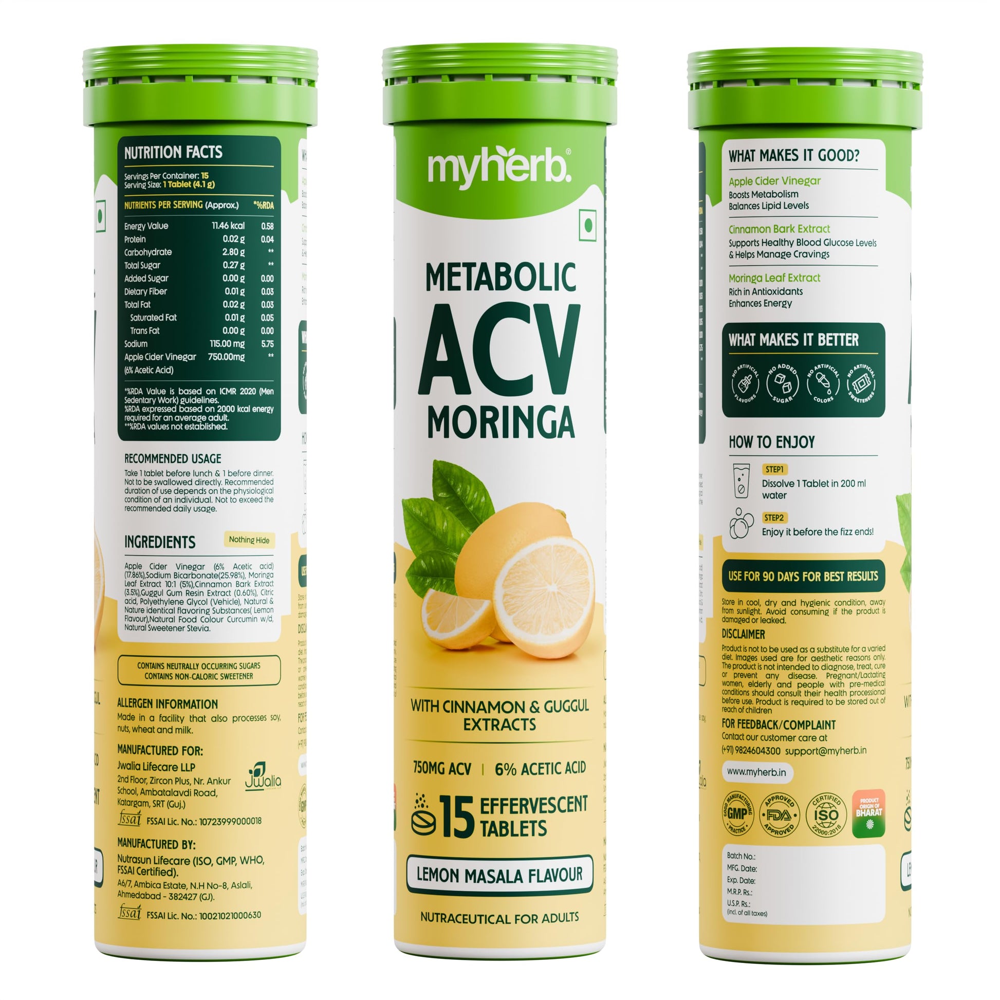 MYHERB ACV Moringa Nutritional Supplement, Effervescent Tablets, 100g, No Added Sugar, Adult Unisex - ingredients panel (16)