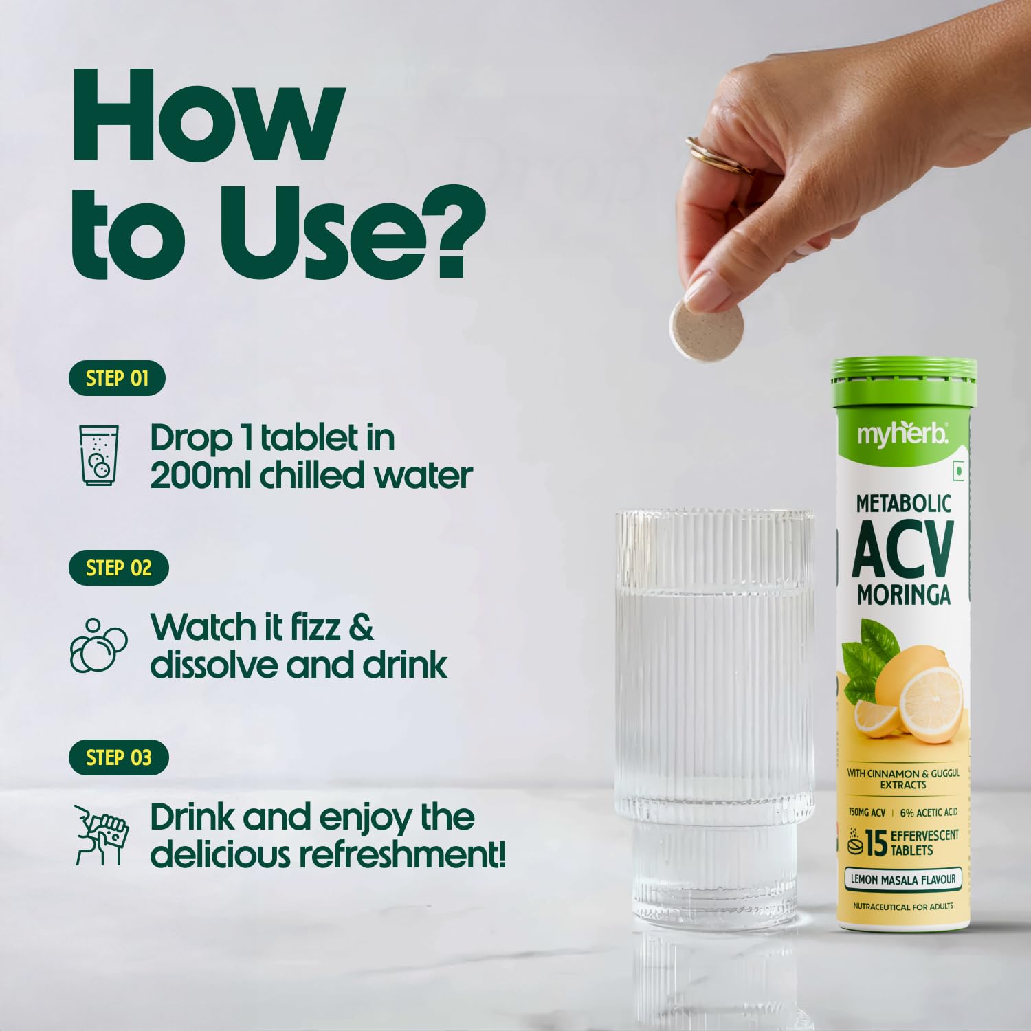 MYHERB ACV Moringa Nutritional Supplement, Effervescent Tablets, 100g, No Added Sugar, Adult Unisex - size and scale (18)