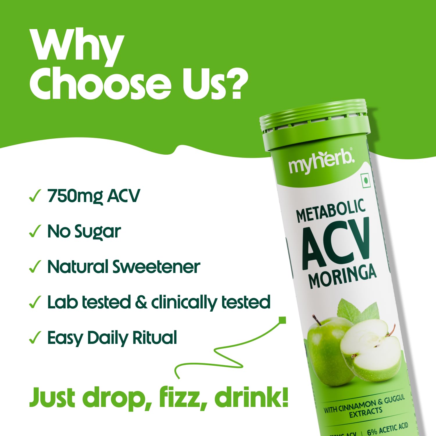 MYHERB ACV Moringa Nutritional Supplement, Effervescent Tablets, 100g, No Added Sugar, Adult Unisex - back view