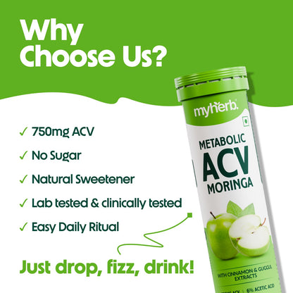 MYHERB ACV Moringa Nutritional Supplement, Effervescent Tablets, 100g, No Added Sugar, Adult Unisex - back view