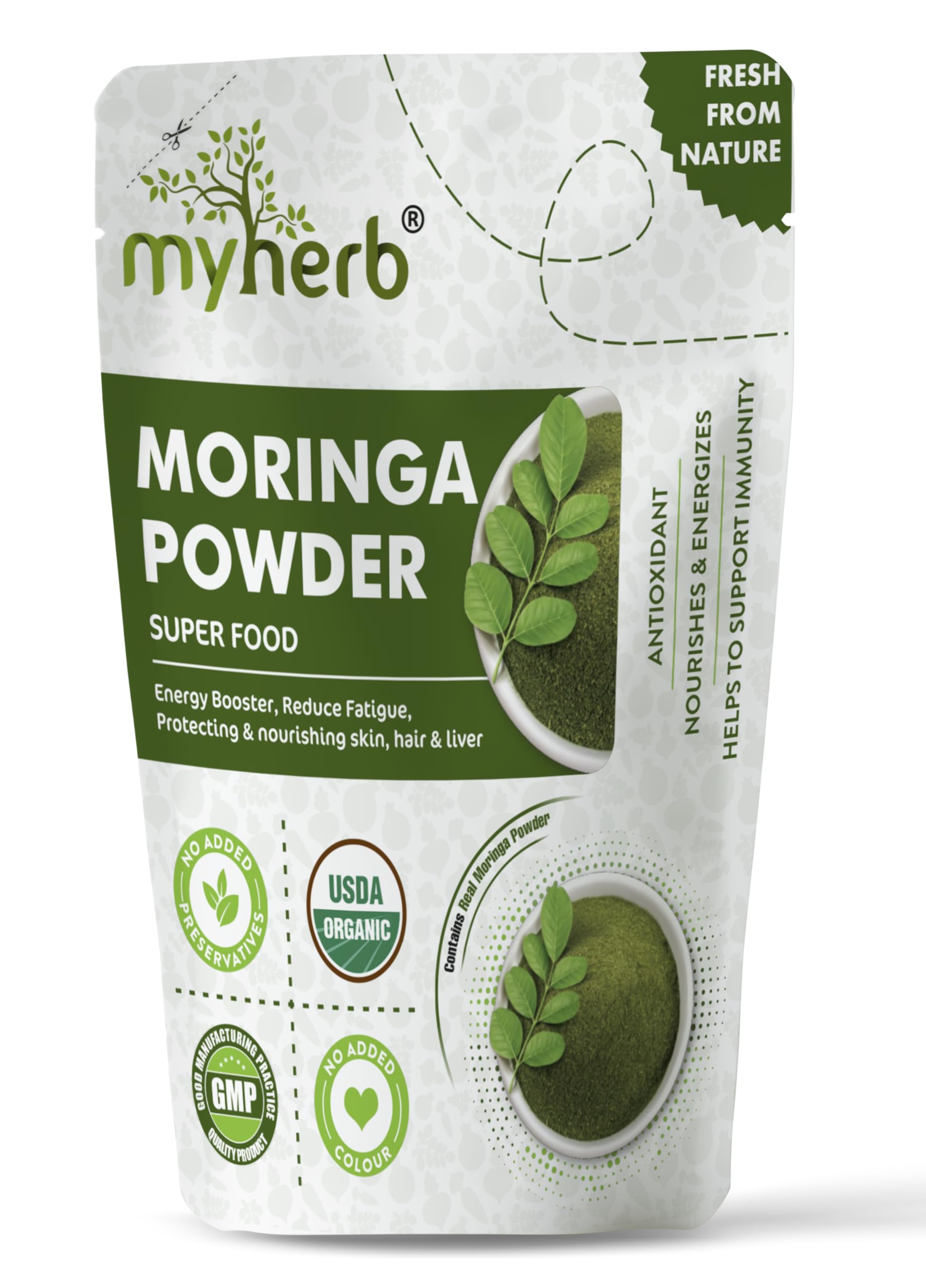 MYHERB Moringa Powder, 227g/0.5 Lbs, Fine Leaf Powder, Herbal Supplement