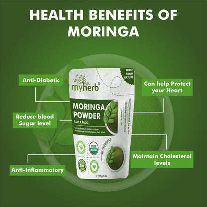 MYHERB Moringa Powder, 227g/0.5 Lbs, Fine Leaf Powder, Herbal Supplement - front view