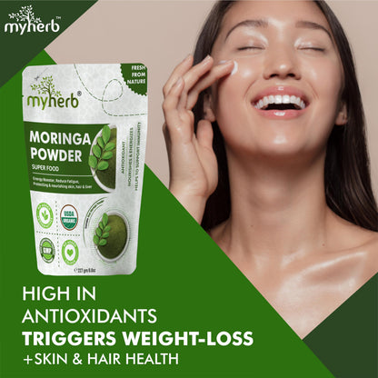 MYHERB Moringa Powder, 227g/0.5 Lbs, Fine Leaf Powder, Herbal Supplement - back view
