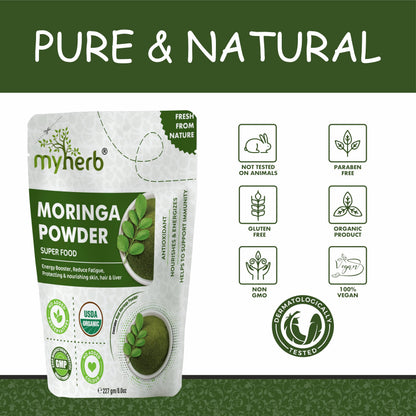 MYHERB Moringa Powder, 227g/0.5 Lbs, Fine Leaf Powder, Herbal Supplement - packaging