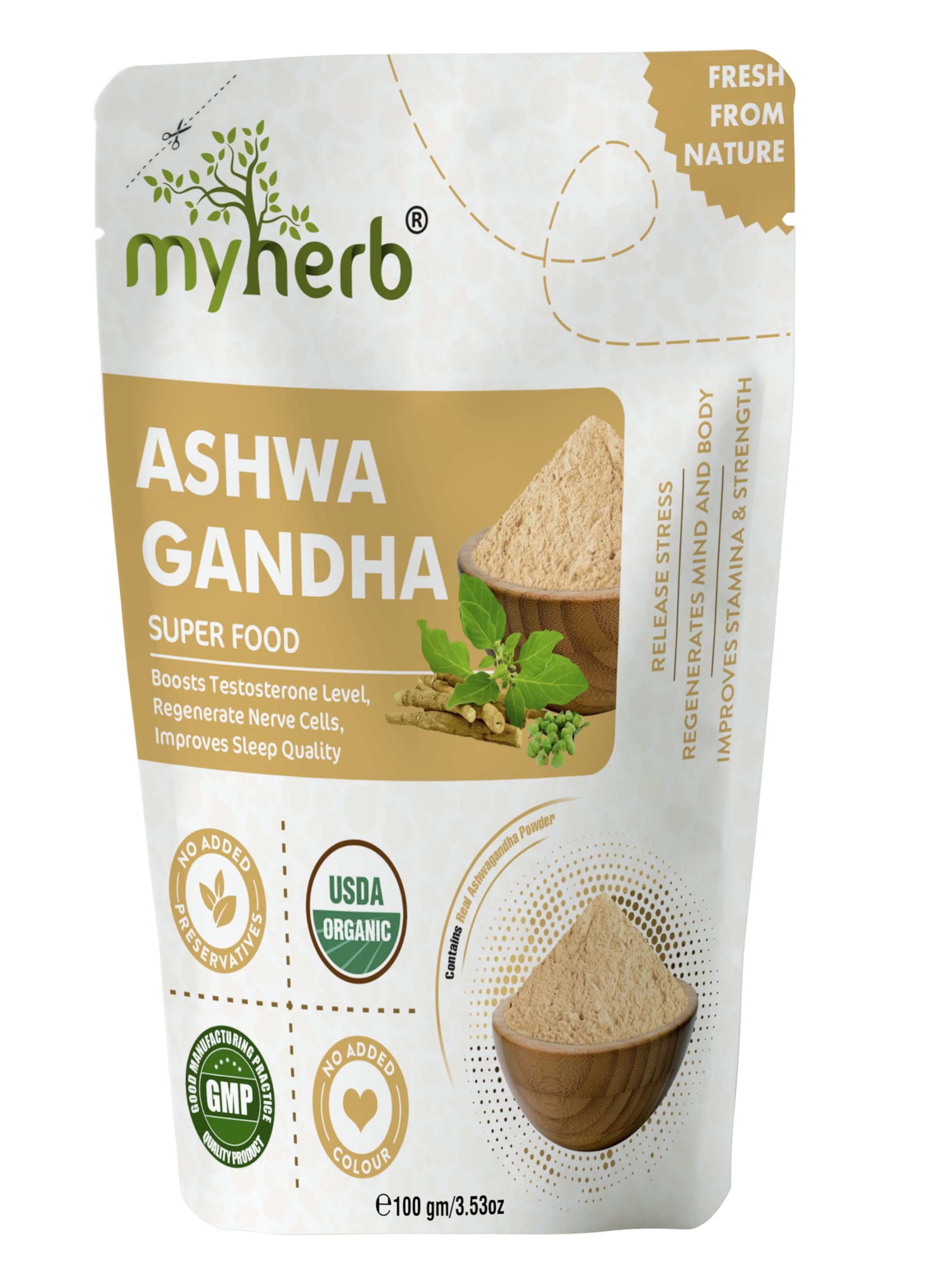 MYHERB Natural Organic Ashwagandha Powder, Herbal Supplement, 100g / 227g, Withania Somnifera