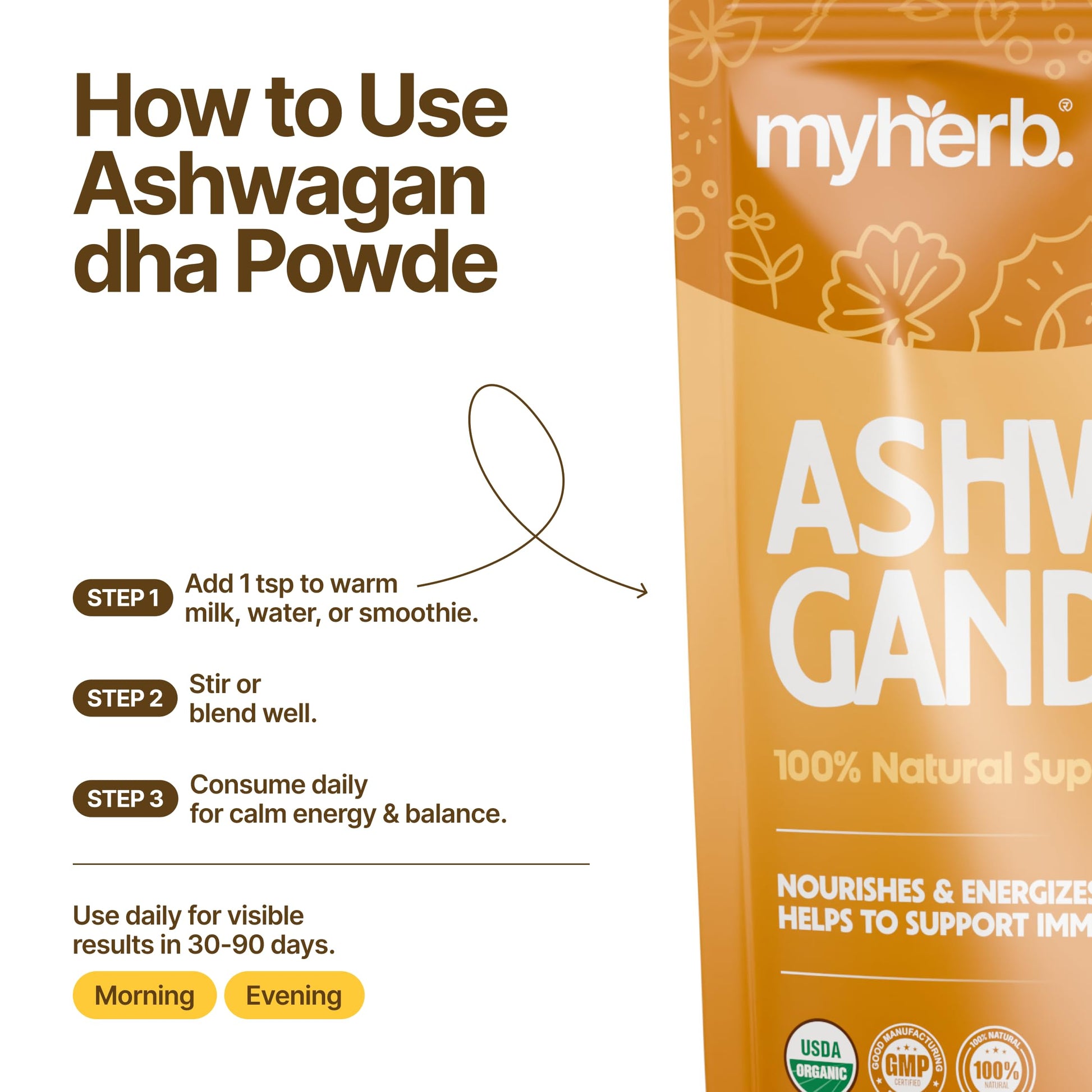 MYHERB Natural Organic Ashwagandha Powder, Herbal Supplement, 100g / 227g, Withania Somnifera - packaging (10)