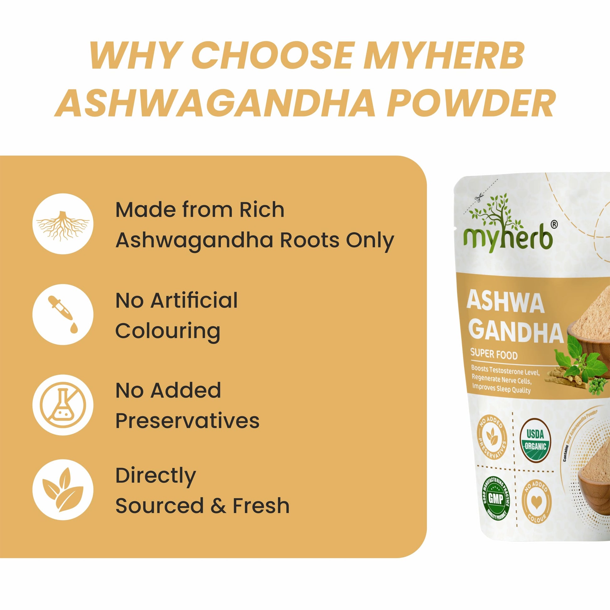 MYHERB Natural Organic Ashwagandha Powder, Herbal Supplement, 100g / 227g, Withania Somnifera - label detail