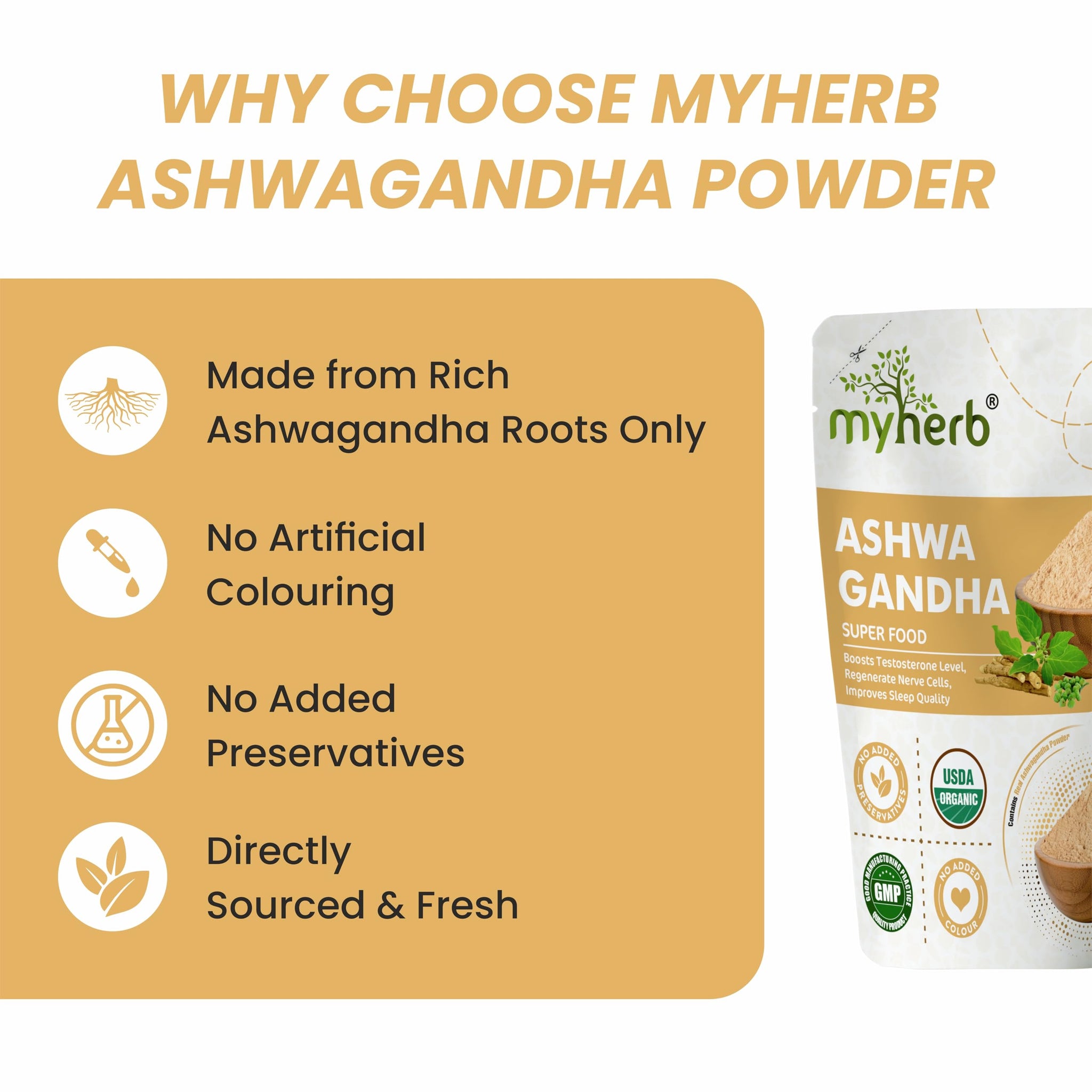MYHERB Natural Organic Ashwagandha Powder, Herbal Supplement, 100g / 227g, Withania Somnifera - label detail