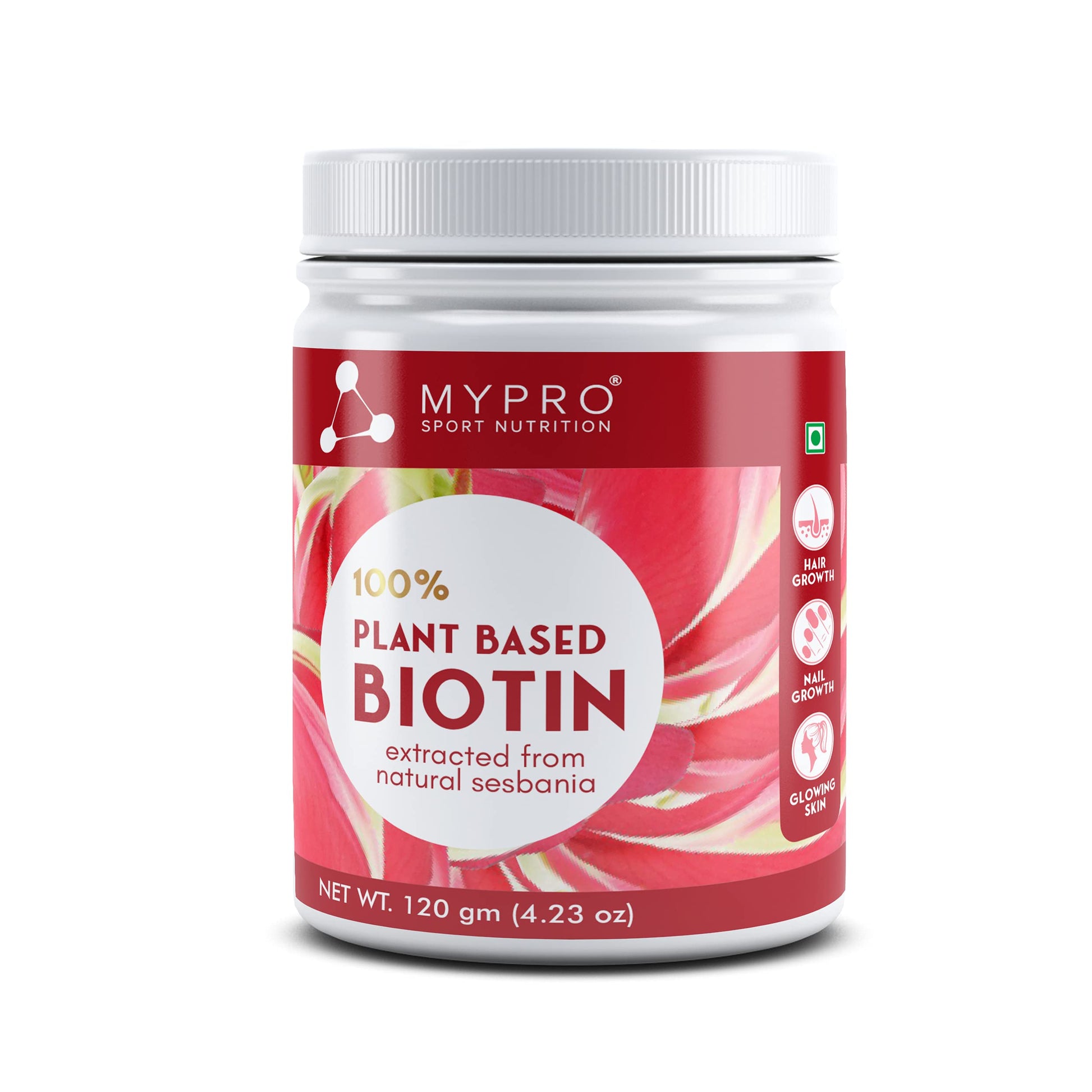 Mypro Sport Nutrition Plant Based Biotin Powder 120g Sesbania Agati, Amla, Pomegranate, Sea Buckthorn, Bamboo Shoot, Vegan, G