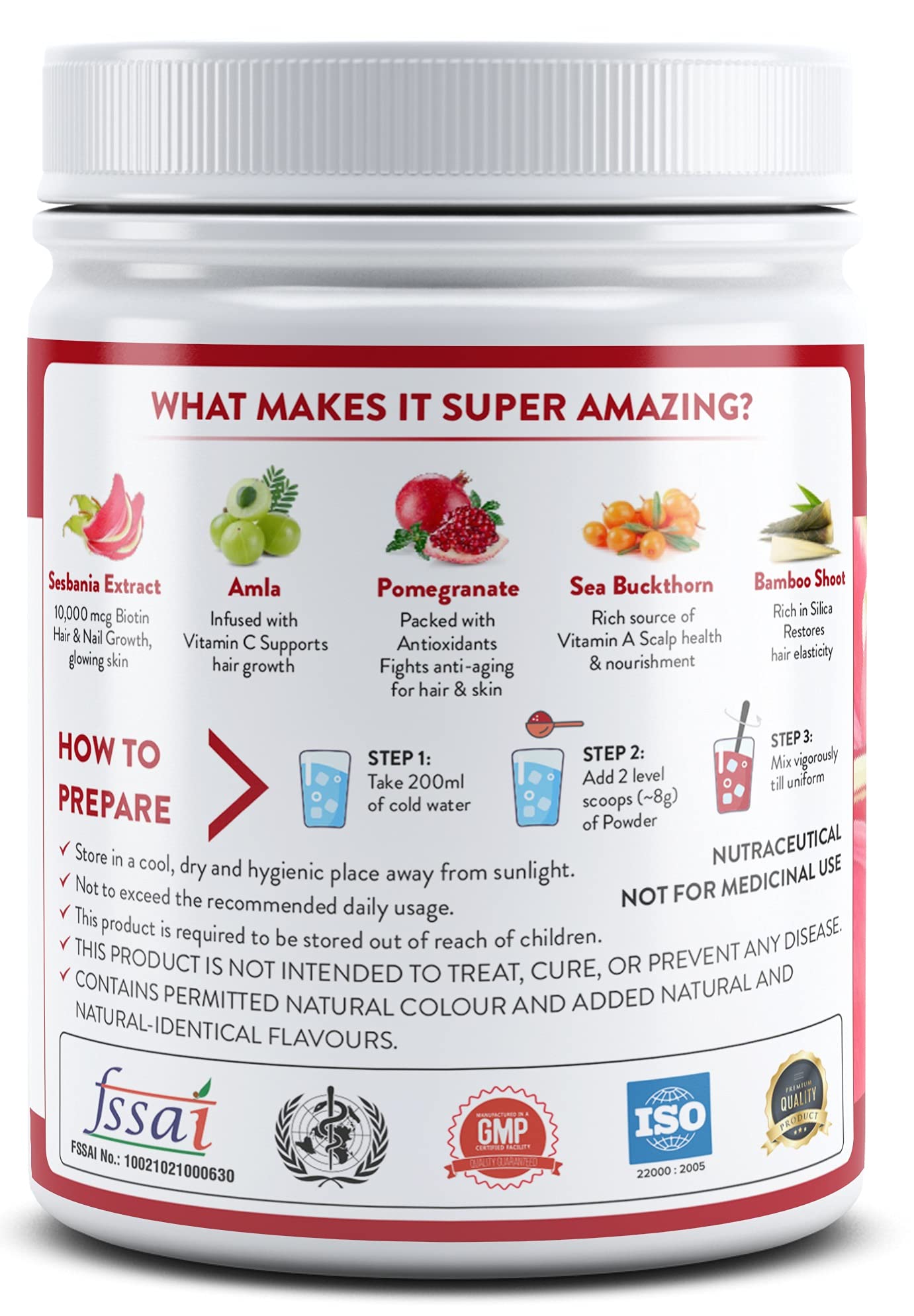 Mypro Sport Nutrition Plant Based Biotin Powder 120g Sesbania Agati, Amla, Pomegranate, Sea Buckthorn, Bamboo Shoot, Vegan, G