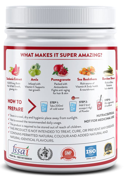 Mypro Sport Nutrition Plant Based Biotin Powder 120g Sesbania Agati, Amla, Pomegranate, Sea Buckthorn, Bamboo Shoot, Vegan, G