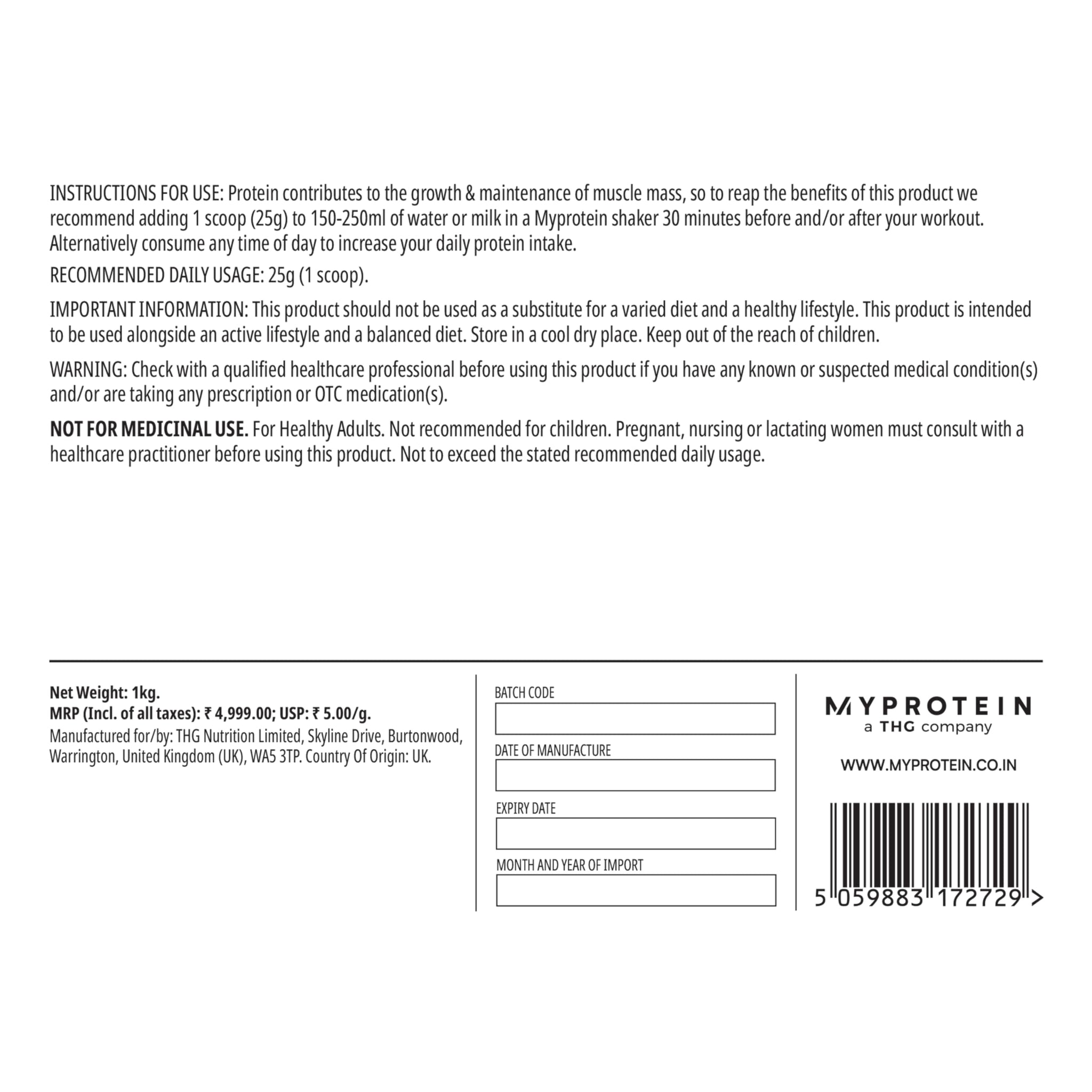 Myprotein Impact Whey Protein Concentrate Powder, 1 kg, Whey Protein Supplement - ingredients panel