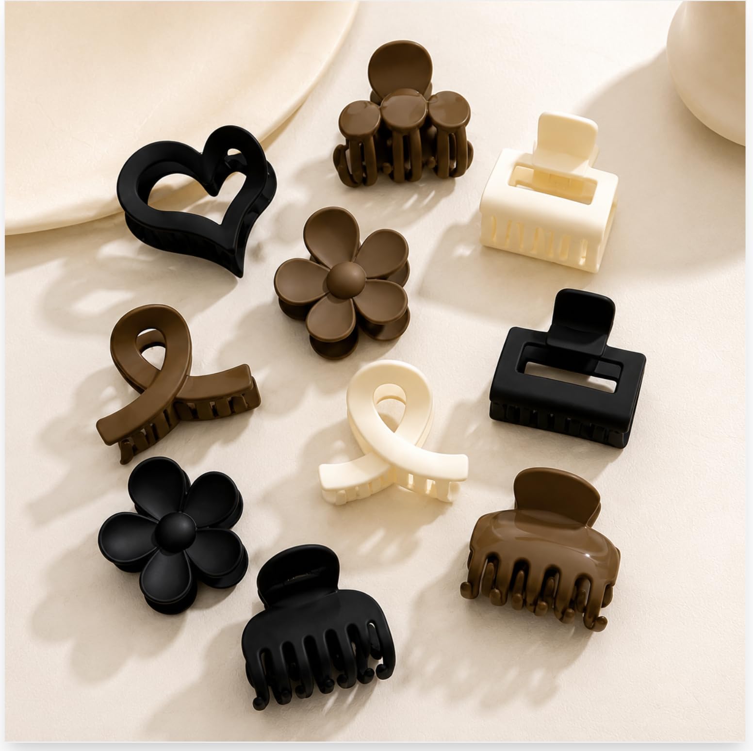 Myra Collection Small Hair Claw Clips Minimalist Set of 10 Neutral Black White Brown