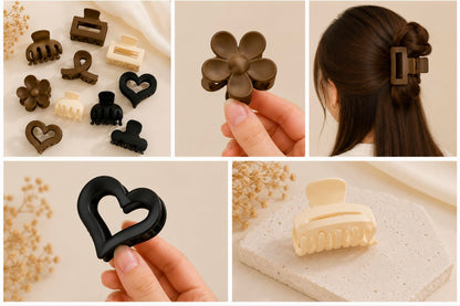 Myra Collection Small Hair Claw Clips Minimalist Set of 10 Neutral Black White Brown - front view