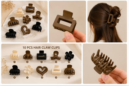 Myra Collection Small Hair Claw Clips Minimalist Set of 10 Neutral Black White Brown - back view