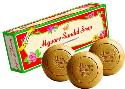 Mysore Sandal Original Bathing Soap Pack of 3, 450g (150g each), Sandalwood Scent, Solid Soap Bars