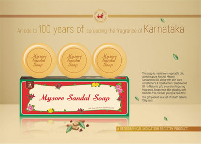 Mysore Sandal Original Bathing Soap Pack of 3, 450g (150g each), Sandalwood Scent, Solid Soap Bars - front view