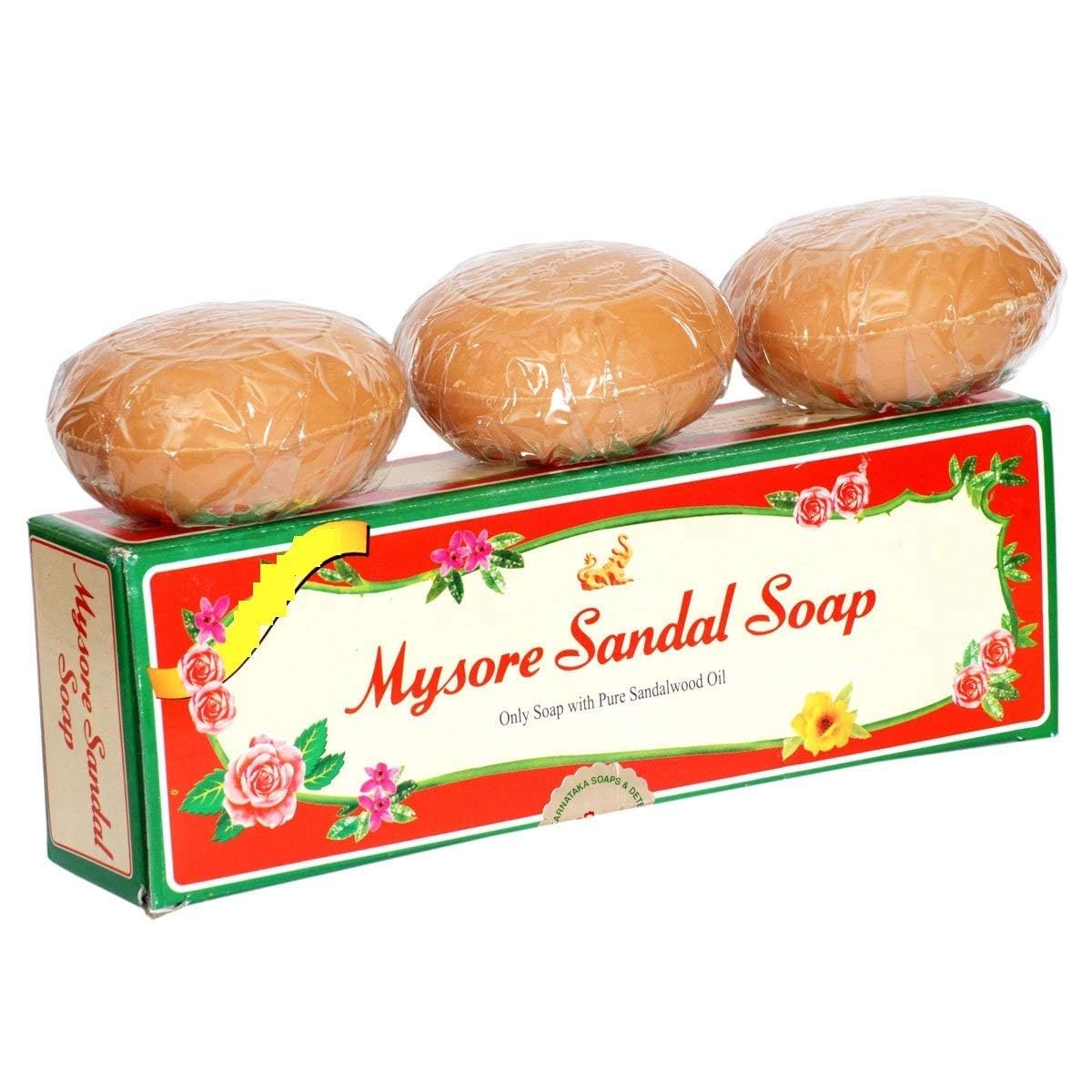 Mysore Sandal Original Bathing Soap Pack of 3, 450g (150g each), Sandalwood Scent, Solid Soap Bars - back view