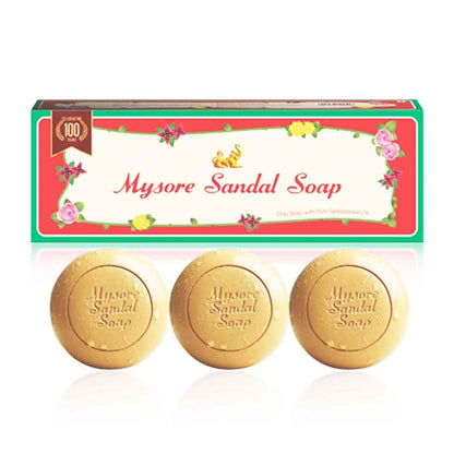 Mysore Sandal Original Bathing Soap Pack of 3, 450g (150g each), Sandalwood Scent, Solid Soap Bars - label detail