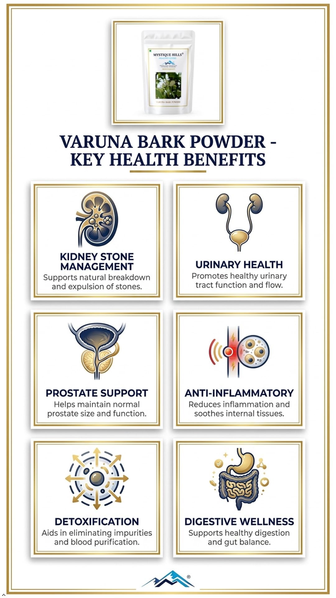 Mystique Hills Organic Varuna Tree Bark Powder, Crateva nurvala Herbal Supplement, 100 g - front view