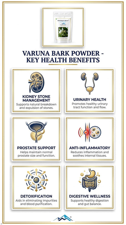 Mystique Hills Organic Varuna Tree Bark Powder, Crateva nurvala Herbal Supplement, 100 g - front view