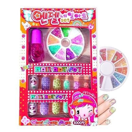Nail Art Kit for Kids - 12 Nail Sets, 100 Decor Dust, Nail Polish - Washable Play Makeup Set
