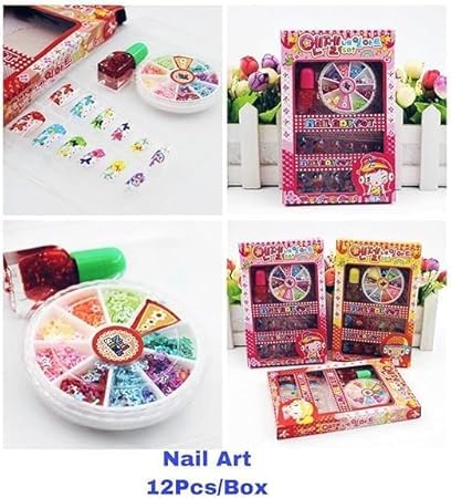 Nail Art Kit for Kids - 12 Nail Sets, 100 Decor Dust, Nail Polish - Washable Play Makeup Set - back view