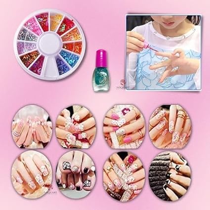 Nail Art Kit for Kids - 12 Nail Sets, 100 Decor Dust, Nail Polish - Washable Play Makeup Set - packaging