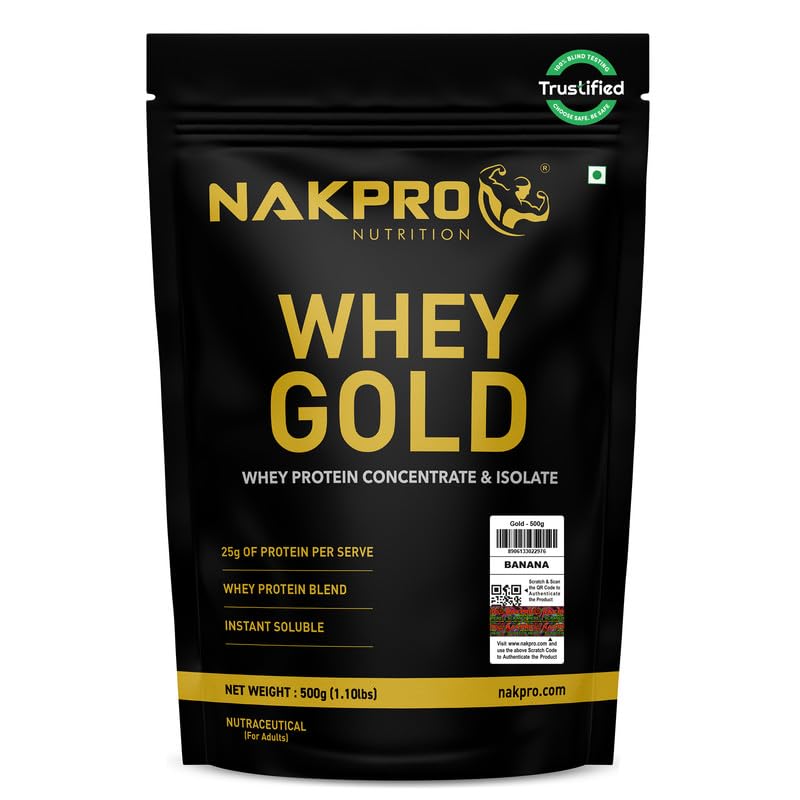 NAKPRO Gold Whey Protein Powder, Ultra-Filtered WPC and Cross-Flow WPI Blend, Adult Nutrition Supplement, 25.5g Protein Per S