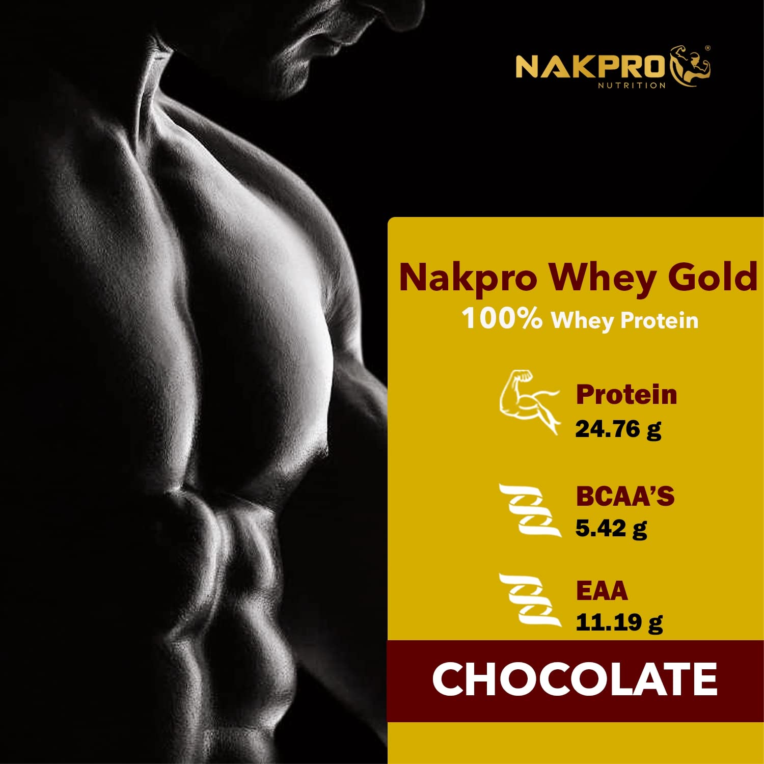 NAKPRO Gold Whey Protein Powder, Ultra-Filtered WPC and Cross-Flow WPI Blend, Adult Nutrition Supplement, 25.5g Protein Per S