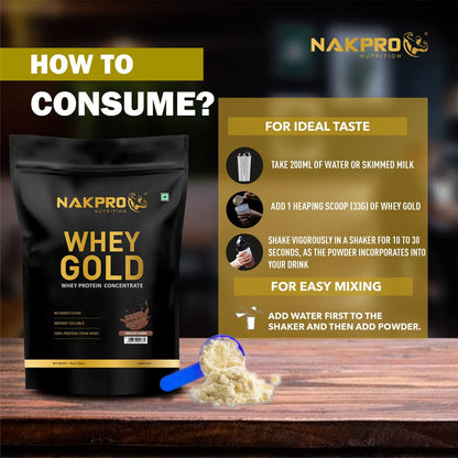 NAKPRO Gold Whey Protein Powder, Ultra-Filtered WPC and Cross-Flow WPI Blend, Adult Nutrition Supplement, 25.5g Protein Per S