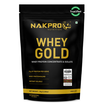 NAKPRO Gold Whey Protein Powder, Ultra-Filtered WPC and Cross-Flow WPI Blend, Adult Nutrition Supplement, 25.5g Protein Per S