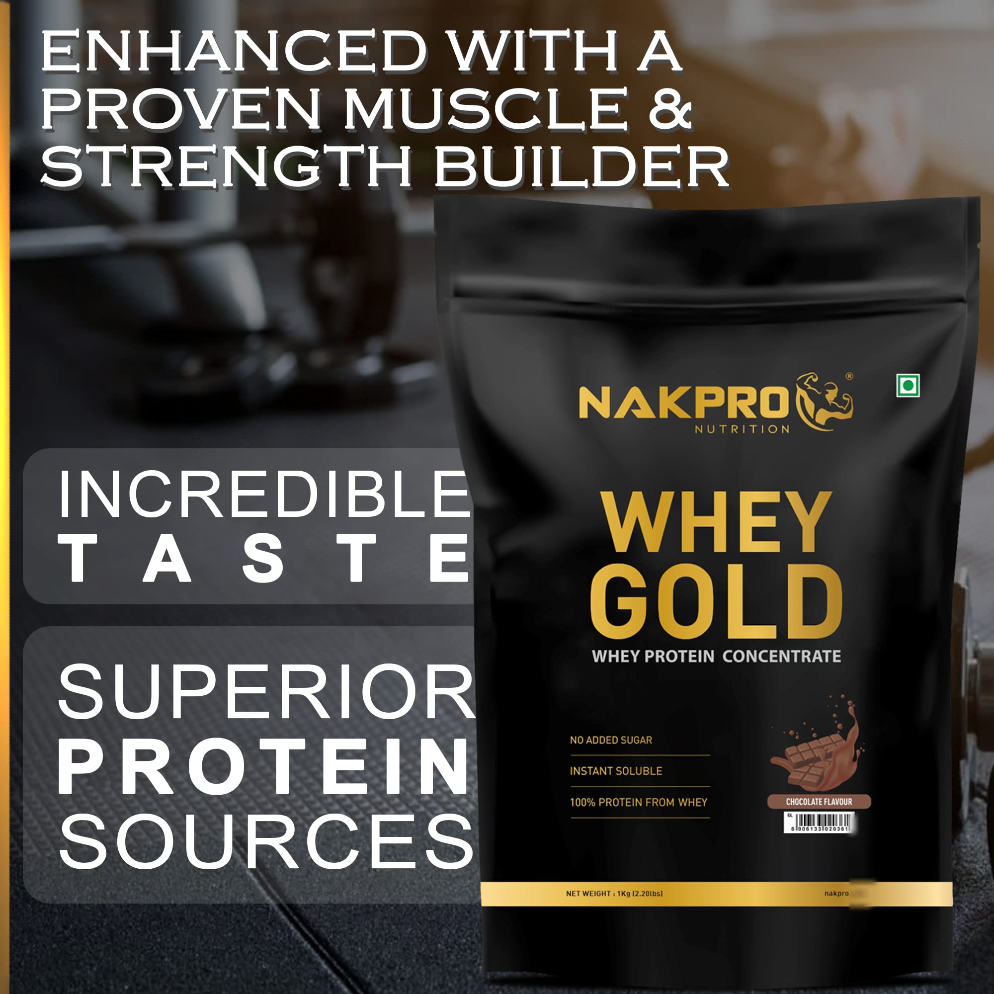 NAKPRO Gold Whey Protein Powder, Ultra-Filtered WPC and Cross-Flow WPI Blend, Adult Nutrition Supplement, 25.5g Protein Per S