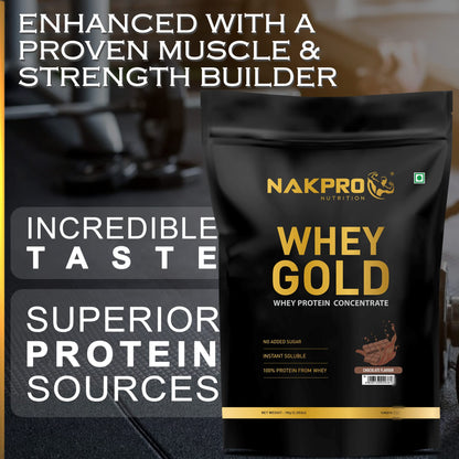 NAKPRO Gold Whey Protein Powder, Ultra-Filtered WPC and Cross-Flow WPI Blend, Adult Nutrition Supplement, 25.5g Protein Per S