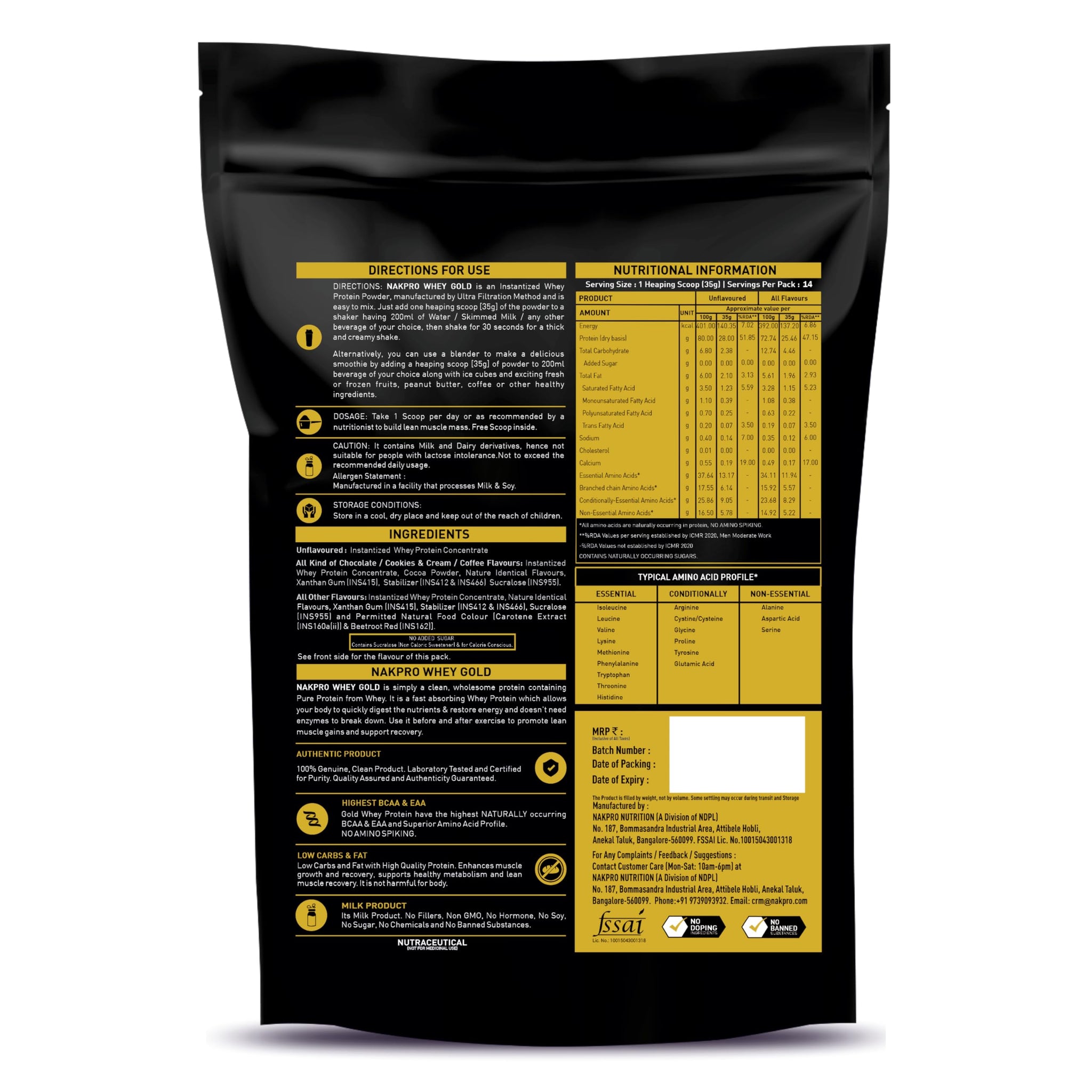 NAKPRO Gold Whey Protein Powder, Ultra-Filtered WPC and Cross-Flow WPI Blend, Adult Nutrition Supplement, 25.5g Protein Per S