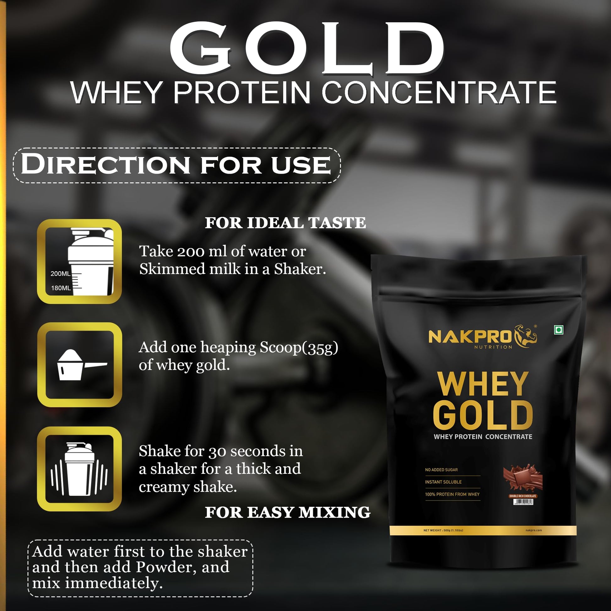 NAKPRO Gold Whey Protein Powder, Ultra-Filtered WPC and Cross-Flow WPI Blend, Adult Nutrition Supplement, 25.5g Protein Per S