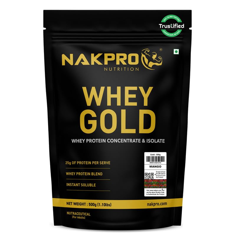 NAKPRO Gold Whey Protein Powder, Ultra-Filtered WPC and Cross-Flow WPI Blend, Adult Nutrition Supplement, 25.5g Protein Per S