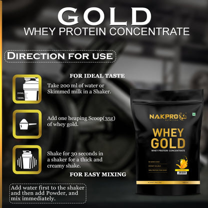 NAKPRO Gold Whey Protein Powder, Ultra-Filtered WPC and Cross-Flow WPI Blend, Adult Nutrition Supplement, 25.5g Protein Per S