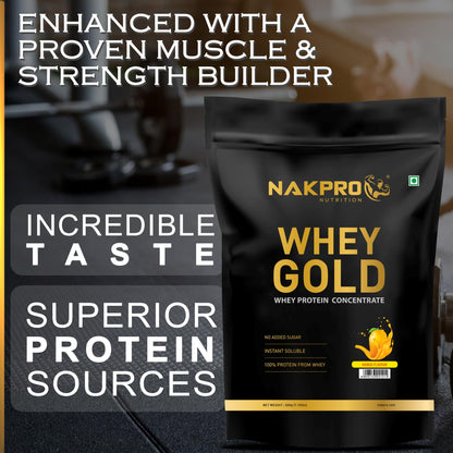 NAKPRO Gold Whey Protein Powder, Ultra-Filtered WPC and Cross-Flow WPI Blend, Adult Nutrition Supplement, 25.5g Protein Per S