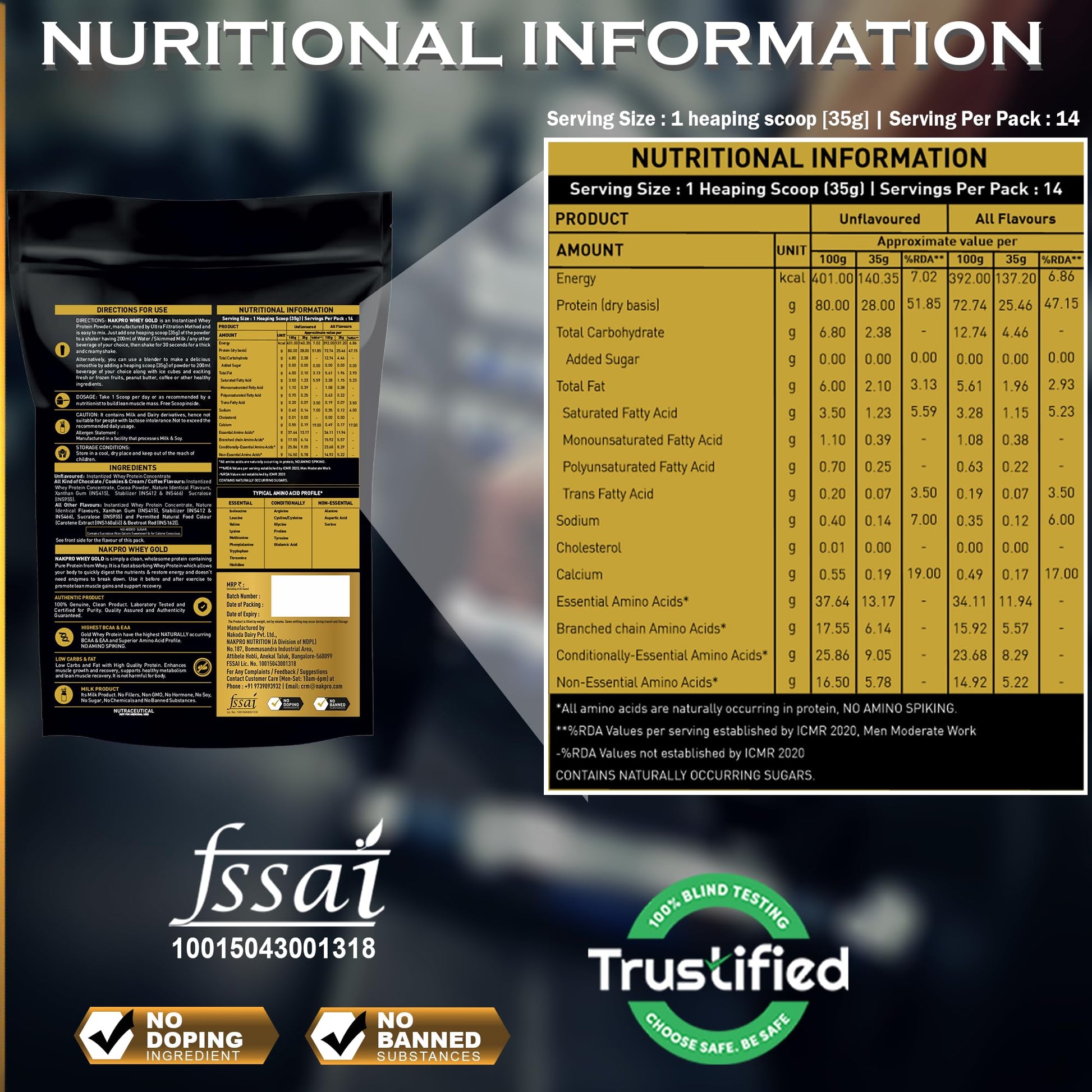 NAKPRO Gold Whey Protein Powder, Ultra-Filtered WPC and Cross-Flow WPI Blend, Adult Nutrition Supplement, 25.5g Protein Per S