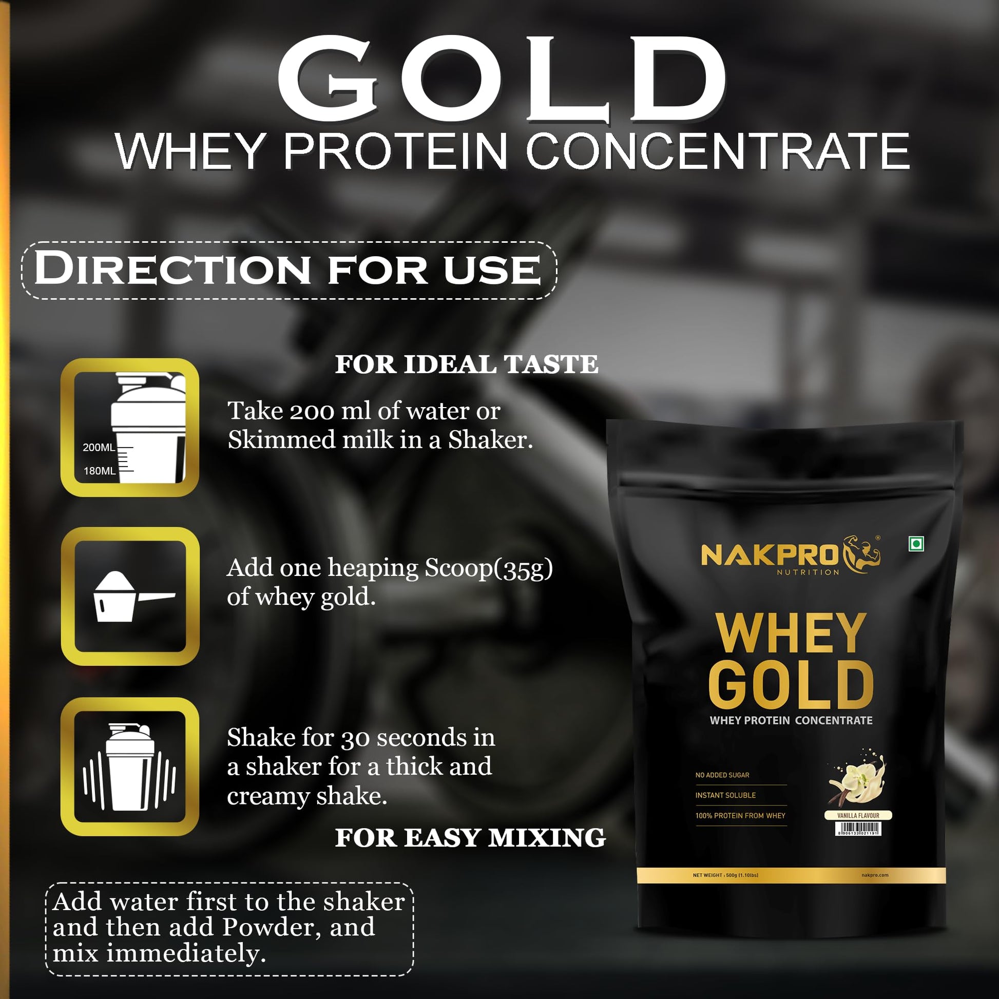 NAKPRO Gold Whey Protein Powder, Ultra-Filtered WPC and Cross-Flow WPI Blend, Adult Nutrition Supplement, 25.5g Protein Per S