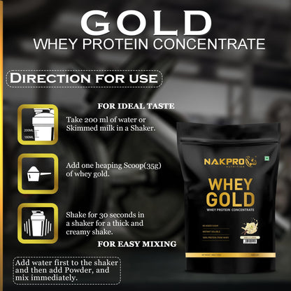 NAKPRO Gold Whey Protein Powder, Ultra-Filtered WPC and Cross-Flow WPI Blend, Adult Nutrition Supplement, 25.5g Protein Per S