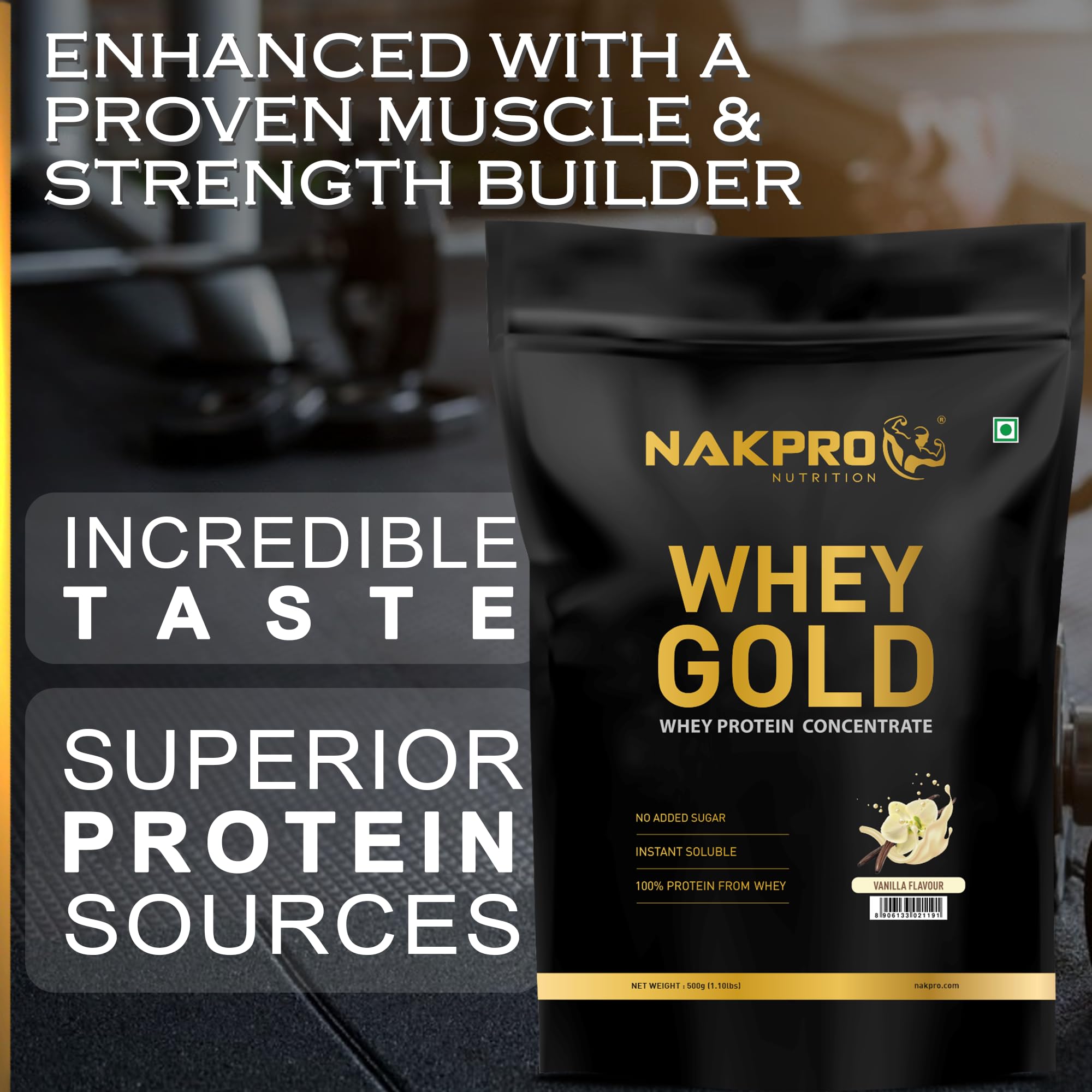 NAKPRO Gold Whey Protein Powder, Ultra-Filtered WPC and Cross-Flow WPI Blend, Adult Nutrition Supplement, 25.5g Protein Per S