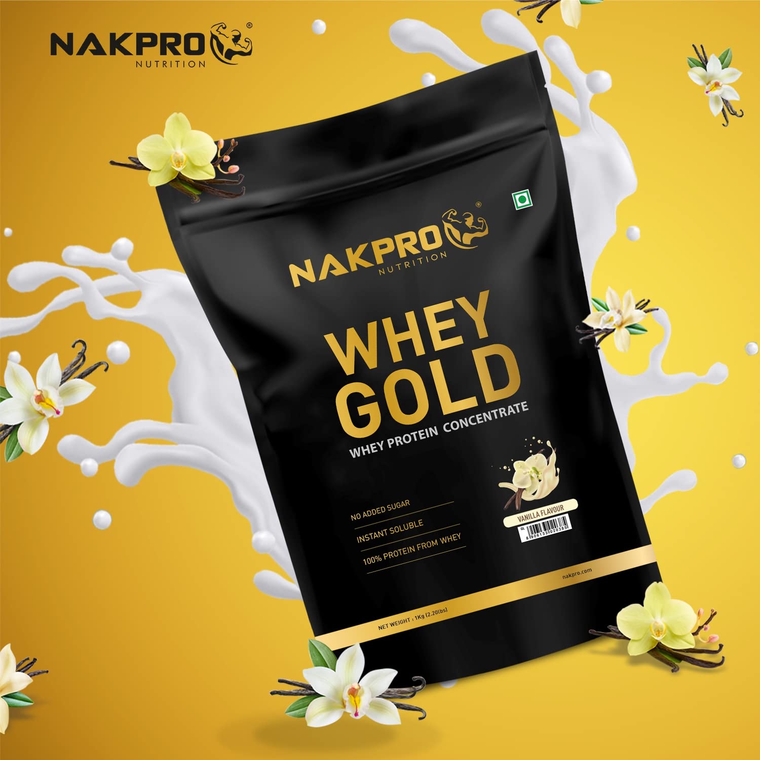 NAKPRO Gold Whey Protein Powder, Ultra-Filtered WPC and Cross-Flow WPI Blend, Adult Nutrition Supplement, 25.5g Protein Per S