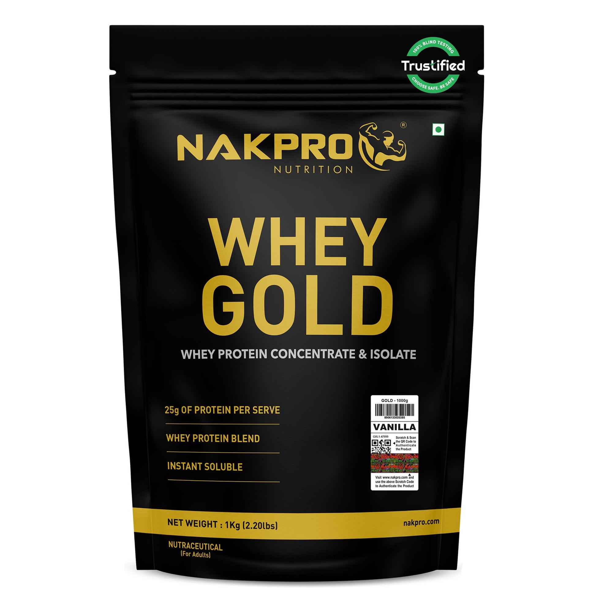 NAKPRO Gold Whey Protein Powder, Ultra-Filtered WPC and Cross-Flow WPI Blend, Adult Nutrition Supplement, 25.5g Protein Per S