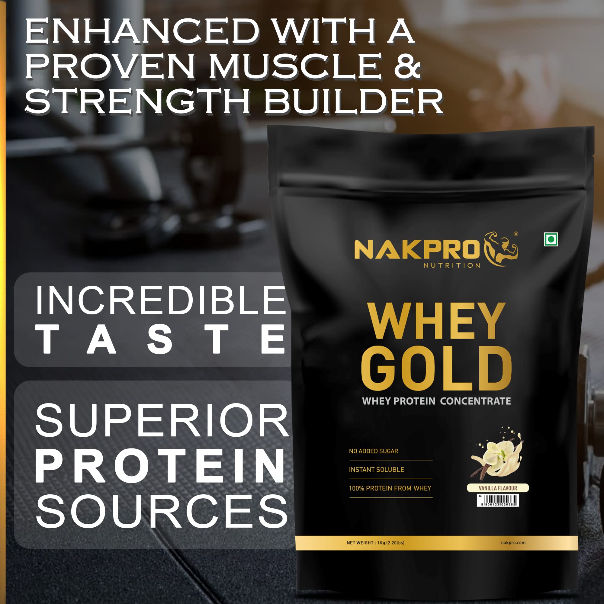 NAKPRO Gold Whey Protein Powder, Ultra-Filtered WPC and Cross-Flow WPI Blend, Adult Nutrition Supplement, 25.5g Protein Per S